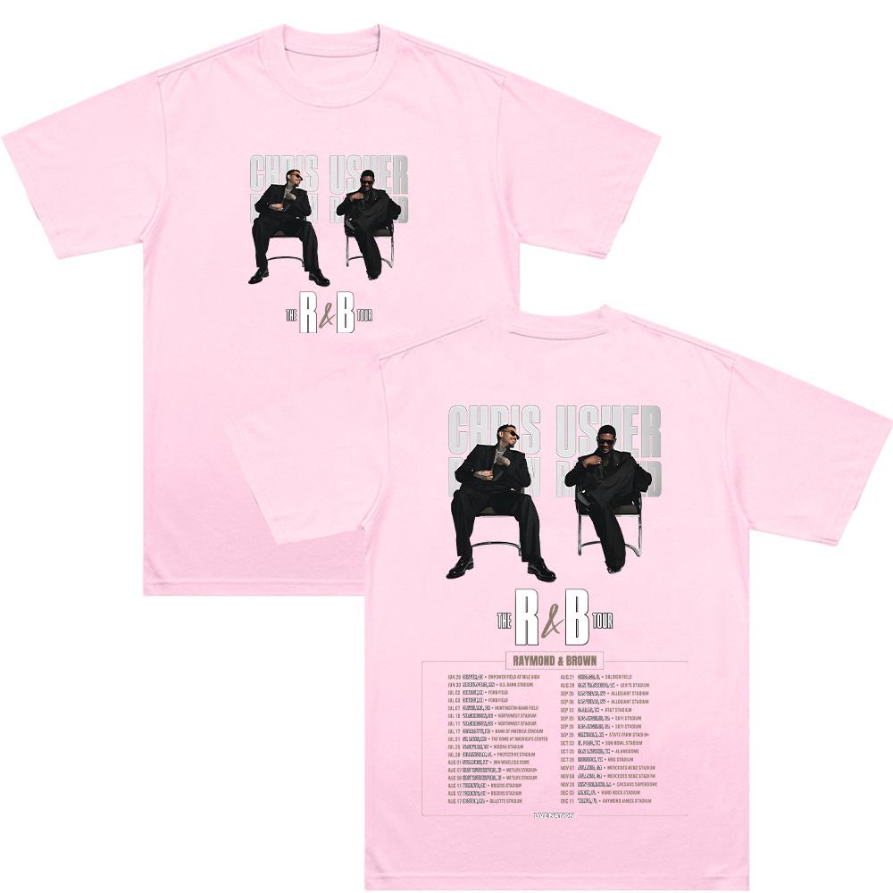 Chris Brown & Usherr The R&B Tour T Shirt Hip Hop Style Graphic Tee Men Casual Cotton Loose Short Sleeve Unisex Street Style Top