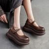 Johnature Scarpe Mary Janes Scarpe con plateau piatte in vera pelle Sandali con altezza della suola spessa con fibbia