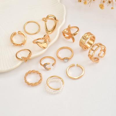 European and American Style Ring Exaggerated Butterfly 11 Knuckles Stacked with High-end Love Geometric Star and Moon Ring Female