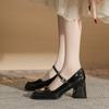 Jin Gang My7018 Dicker Absatz Mary Jane Damenschuhe Frühling Vielseitige High Heels Flache Einzelschuhe Damen