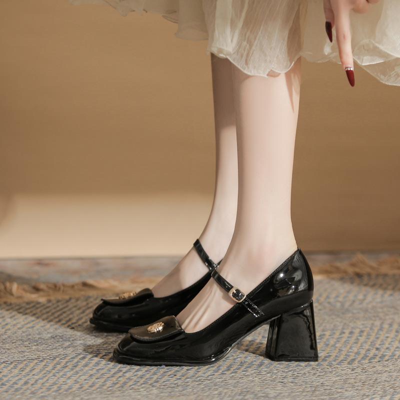 Jin Gang My7018 Dicker Absatz Mary Jane Damenschuhe Frühling Vielseitige High Heels Flache Einzelschuhe Damen