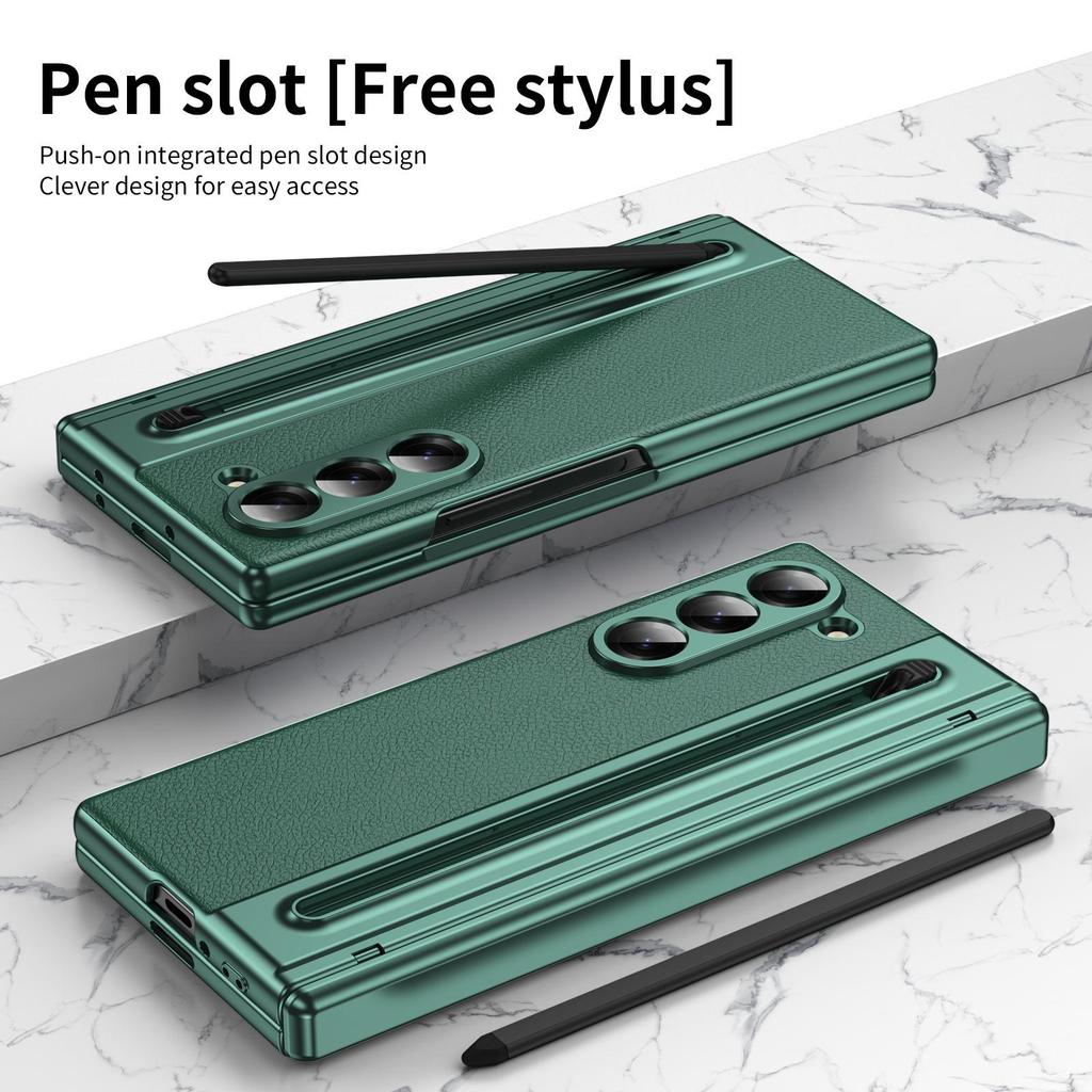 ZFOLD7: Spring-Loaded Pen Slot & Stylus Case for Samsung Z Fold 6/5/4/3 with Electroplated Leather Finish