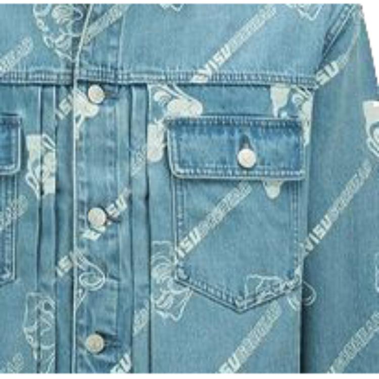 Evisu Full Print Buddha Head Letter Print Denim Jacket Men Jacket Denim-Blue 2ESHTM2DJ718LFCT