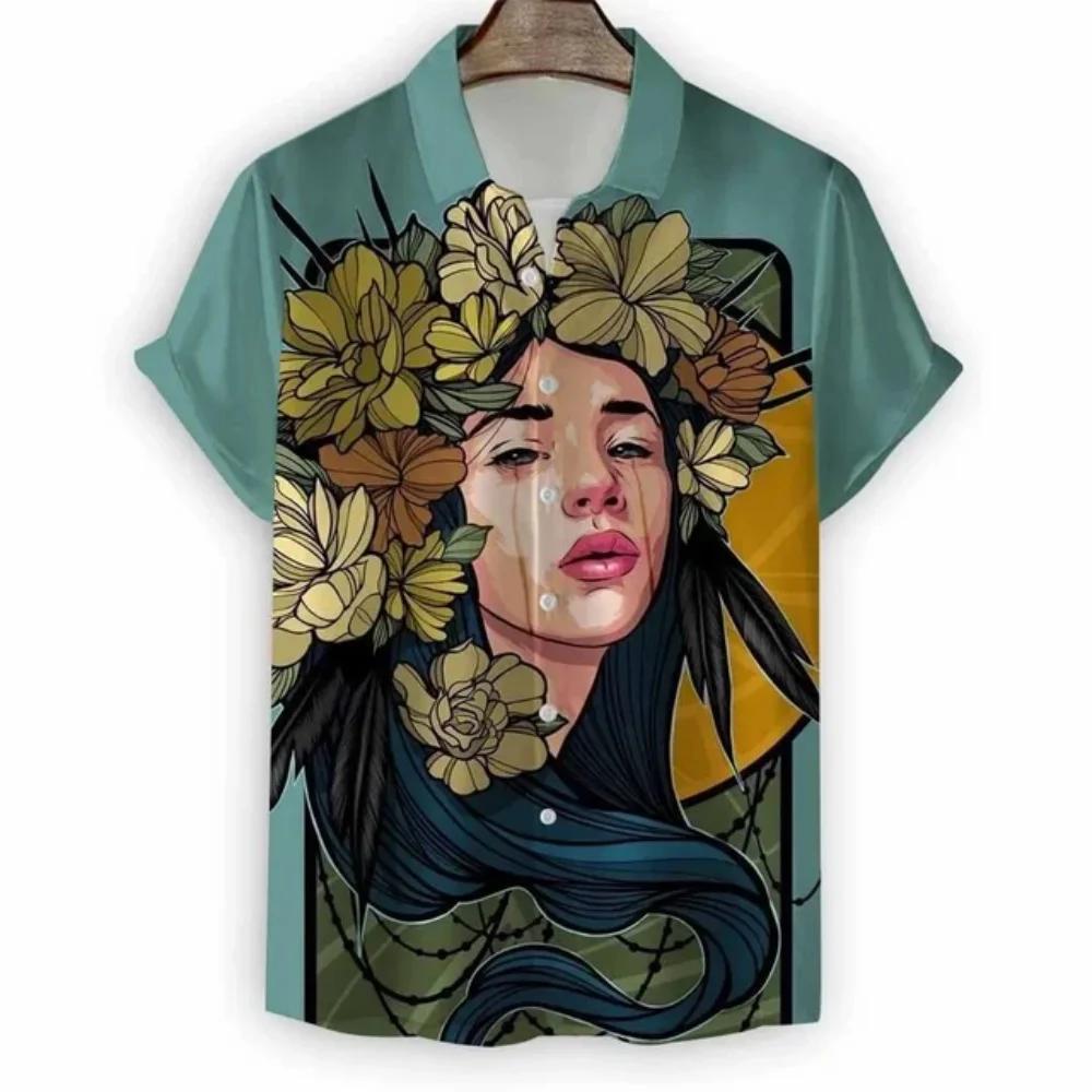 Modern Girls Pattern Print Men's Shirts Hawaii Short Sleeve Top Fashion Streetwear Casual Outdoor Men's and Women's Clothing Blouse