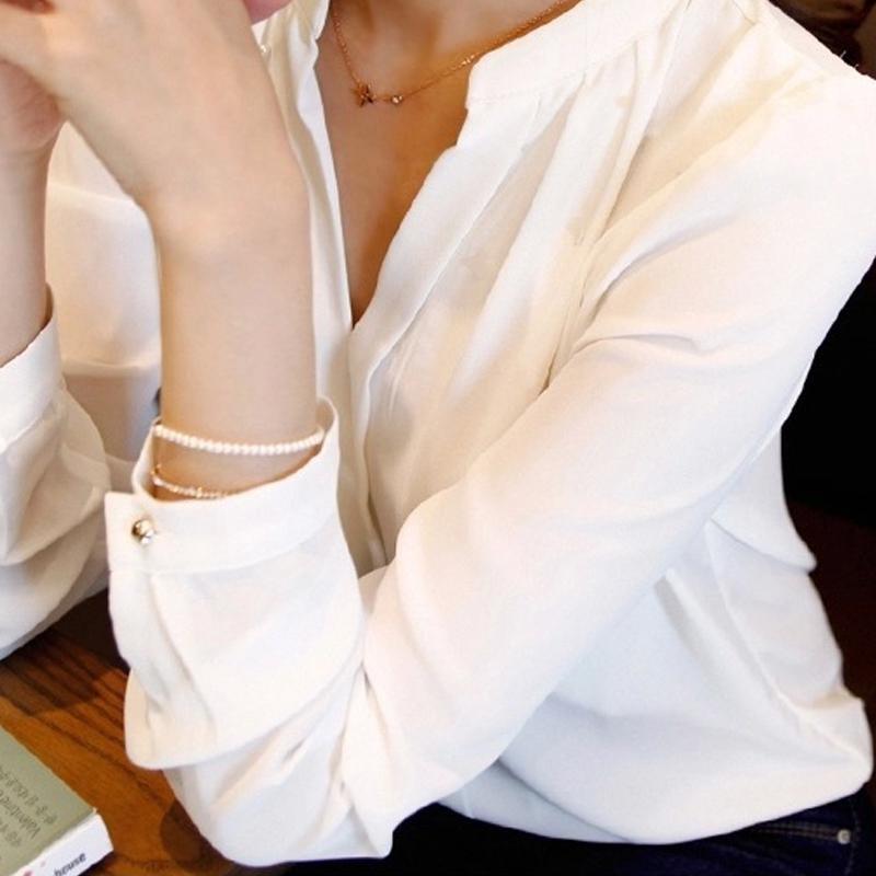 Frauen Arbeitskleidung Bluse Einfarbig Langarm V-Ausschnitt Frühling Herbst Lässige Lose Shirts