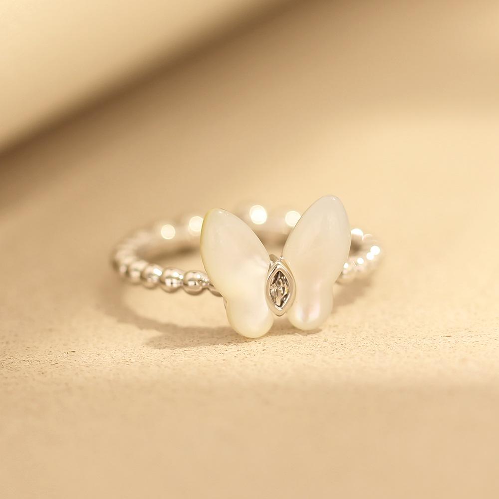 

High-End Simple And Versatile Natural Fritillary Butterfly Ring Opening Adjustable Size Index Finger Ring Women S Ring Temperament