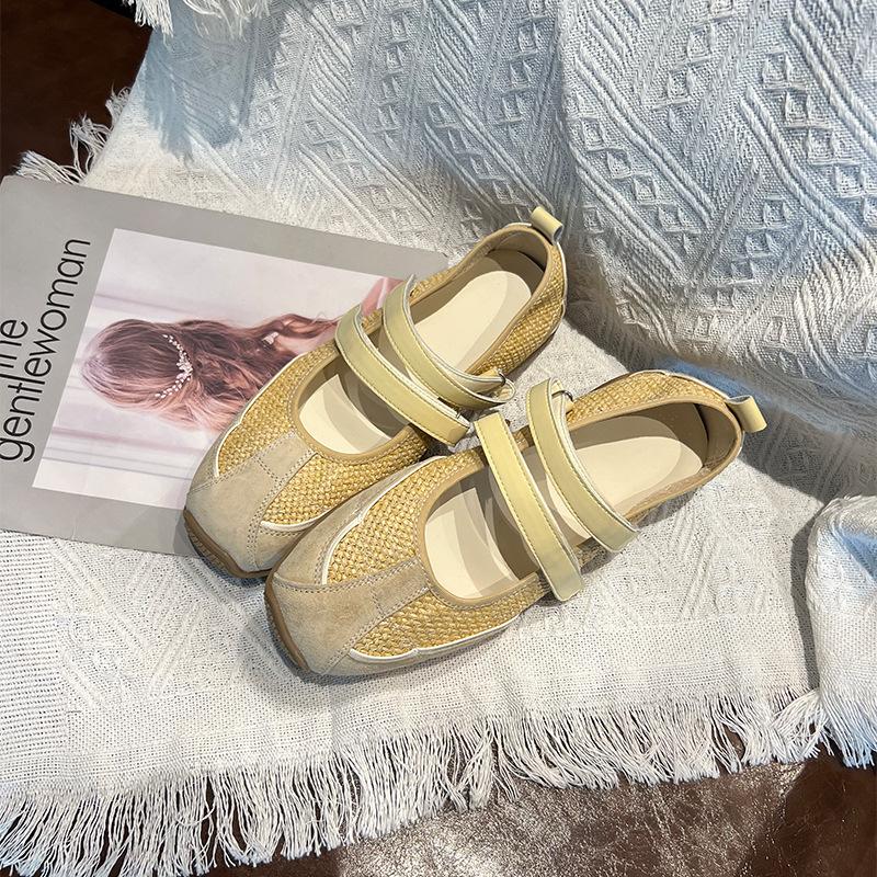 Leder Mary Jane Schuhe Damen Sommer Neu Klettverschluss Ballerinas Casual Vielseitig Flachsohlig Mode Einzelne Schuhe Trend