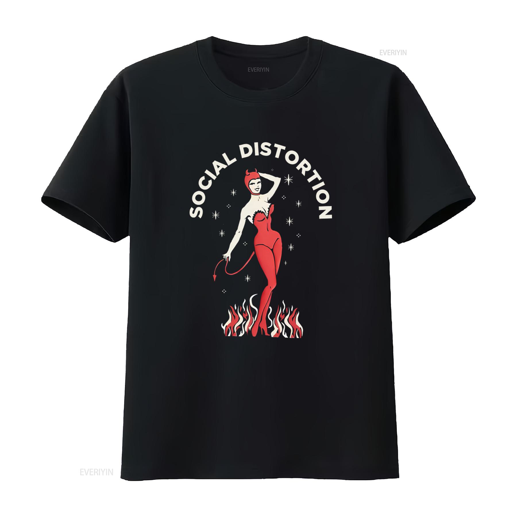 

Social Distortion Devil Pinup Rock Band T Shirt Retro Style with Flames and Stars Design vintage Washed Unisex Stretched 4XL