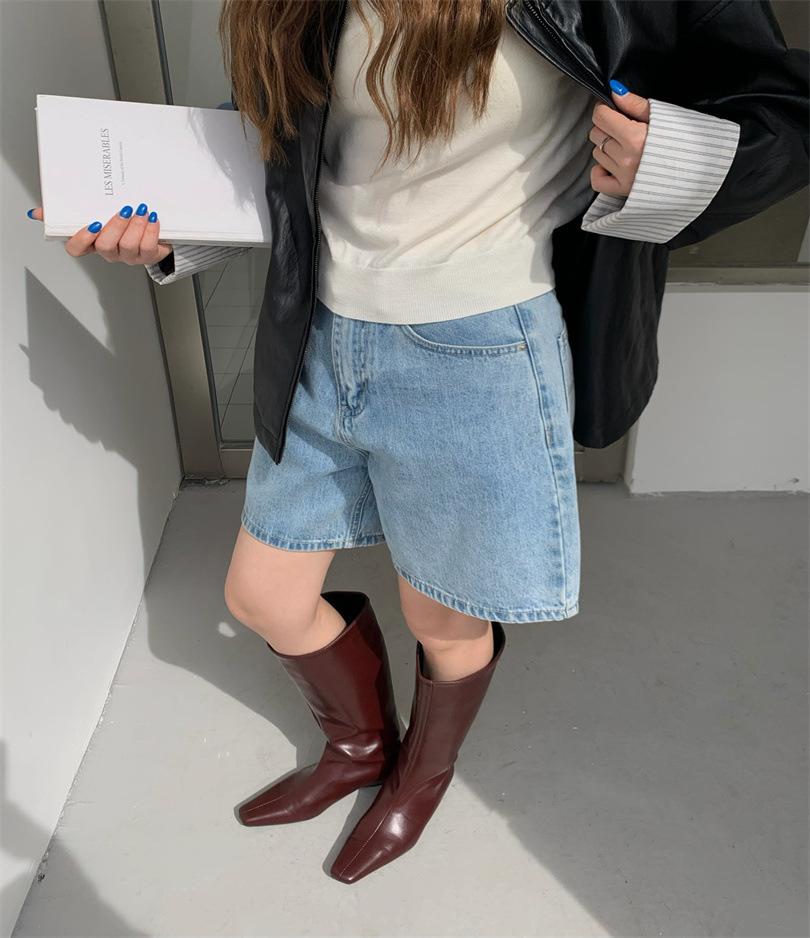 Versatile temperament low-heeled knight boots women's 2025 autumn Korean version simple square head sleeve high tube wedge heel boots retro