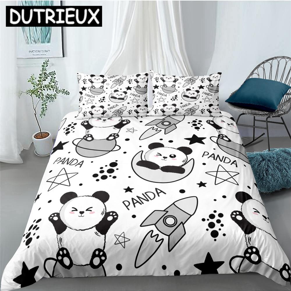 Cartoon Cute Panda Polyester Bedding Sets Child Kids Covers Boys Bed Linen Set For Teens King Size Bedding Set