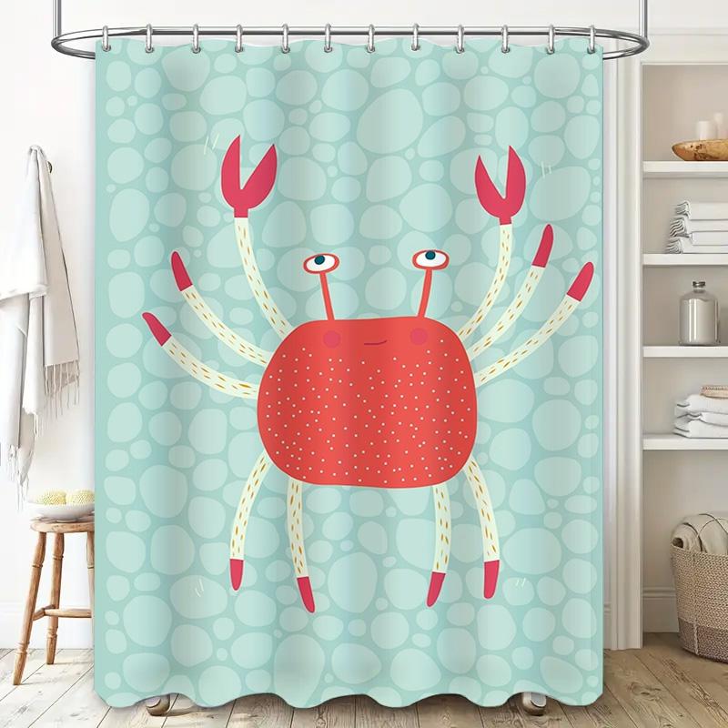 Underwater Crab Shower CurtainFun Bath Decor for Kids Bedroom Blue with Polka Dots Design by TaurusDuan