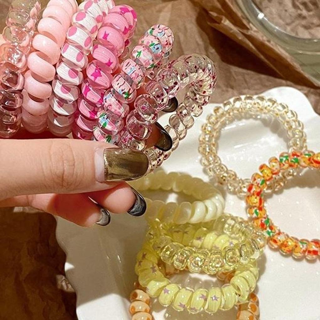 Women's Aqua Colorful Telephone Cord Hair Ties Set of 6