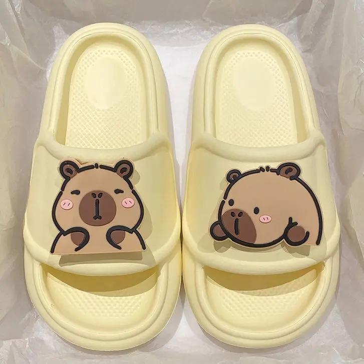 

2025 Cute Capybara Design Thick Sole Women Slippers Slides Bathroom Beach Indoor Sandals Summer Couple Shoes 38-39 жовтий