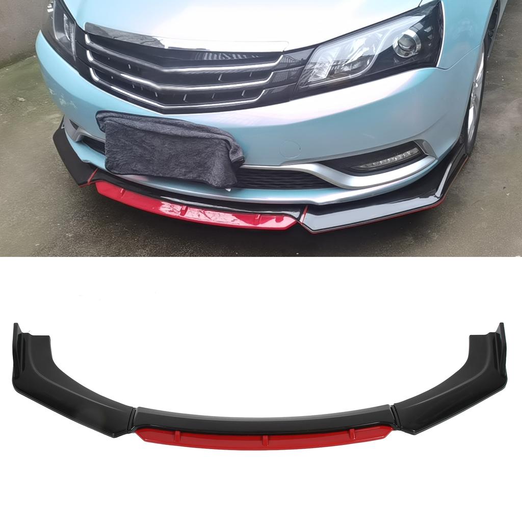 Front Bumper Lip Spoiler Splitter Kit   Aerodynamic Accessory for Car Modification(Glossy Black Red )