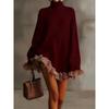 Autumn Winter Turtleneck Simple Sweater Dress Women Casual Patchwork Mini Dress Long Petal Sleeve Sweet Ladies Dress