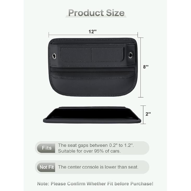 Universal Fit Premium Leather Car Seat Gap Filler Organizer, Center Console Organizer With Card Slots For Car Suv Truck (Black, 2 Pack)
