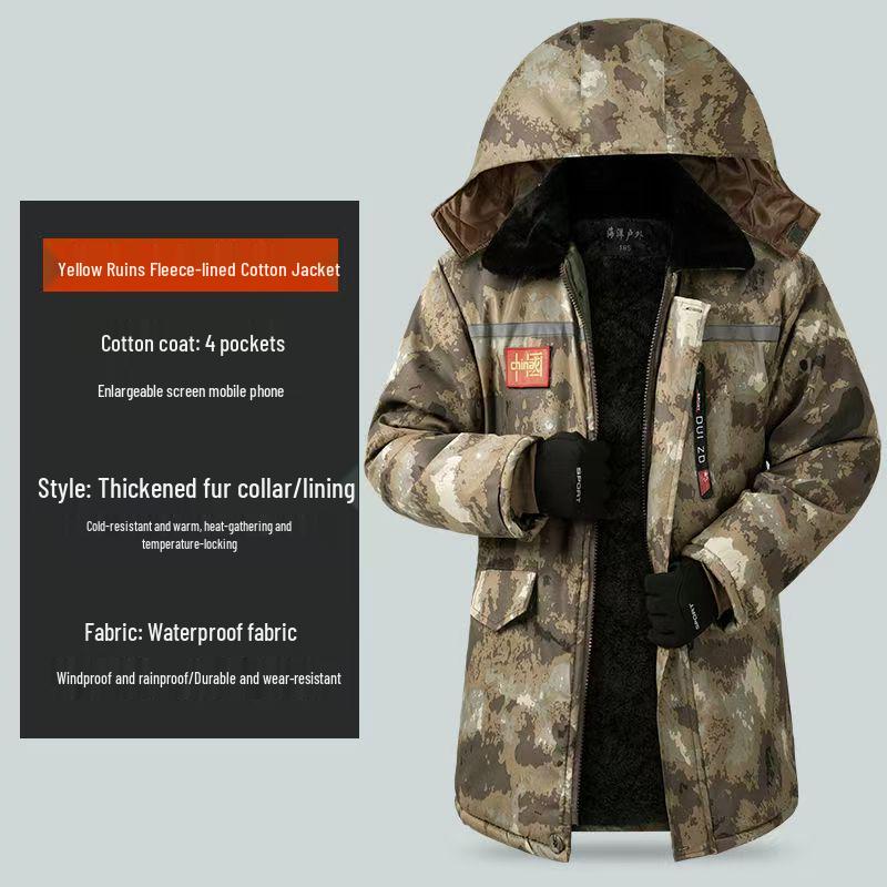 Veste de travail d'hiver pour homme en coton imperméable doublée polaire camouflage