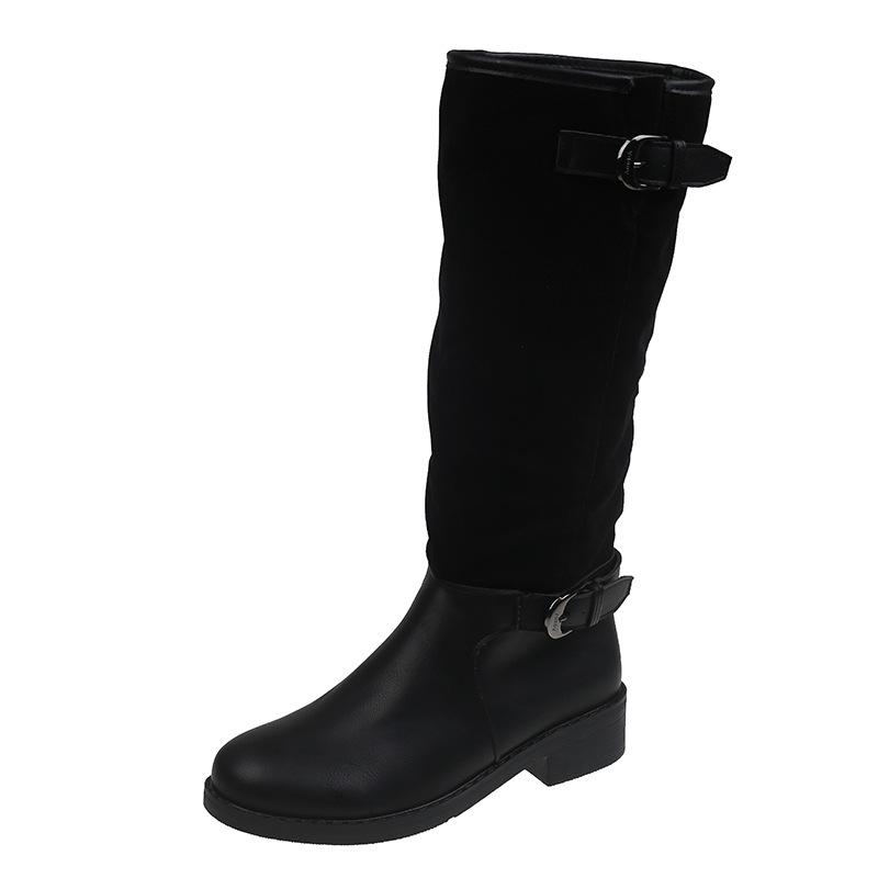 

Dong Jie, Ma Sichun, the same 2025 autumn and winter new long boots women s retro style splicing round head knight boots belt buckle 43 чёрный