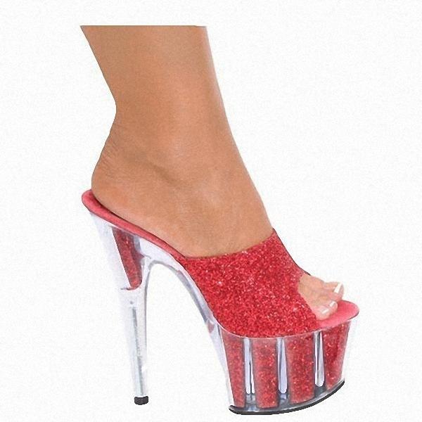 15Cm High Fine Heel Waterproof Table Glitter Grit Crystal Cool Slippers Fashion Summer Bride Women's Shoes