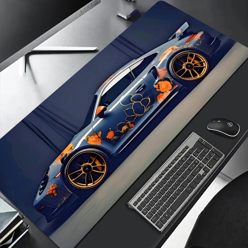 Large White Sports Car Design Mouse Pad Gaming Anti-Slip Rubber Base Extended Desk Mat for Gamer Office Use Computer Accessories