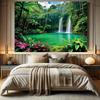 2D Turquoise Pool Waterfall Tapestry Lush Rainforest Photography Background