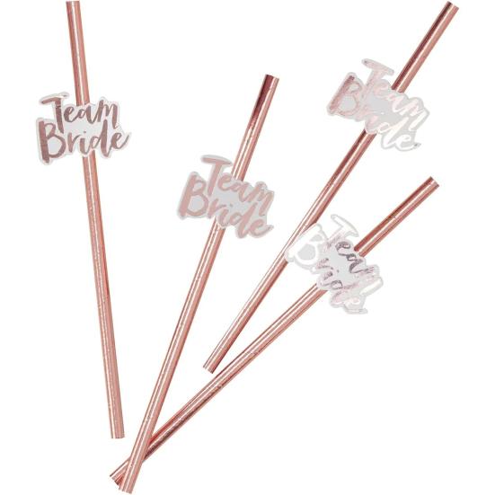 12Pcs Team Bride Straws Letter Design Rose Golden Gilding Straight Photo Props Bachelorette Party Straws for Party