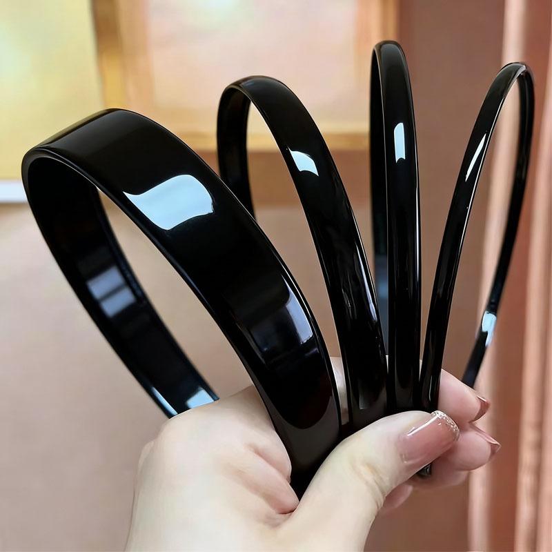 Black Minimalist Toothed Headband Korean Style Plastic Resin Hairband Fashion Non Slip Slim Design Unisex Face Washing Daily Use