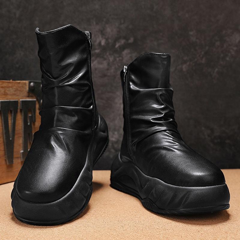 

Ботинки Черный рыцарь мужские на платформе с увеличением роста локомотивные рабочие ботинки Мартин мужские осень и зима 2024 новая высокая шнуровка мужская обувь 39