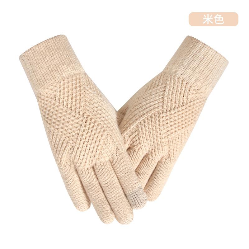 New Women's Touch Screen Gloves Thickened Knitted Gloves Warm and Cold-proof Simple Plush Wool Gloves Can Touch the Screen