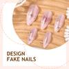 24Pcs White French Smudge Almond Press On Nails Y2K Gold Star Pink Heart Glossy False Nails
