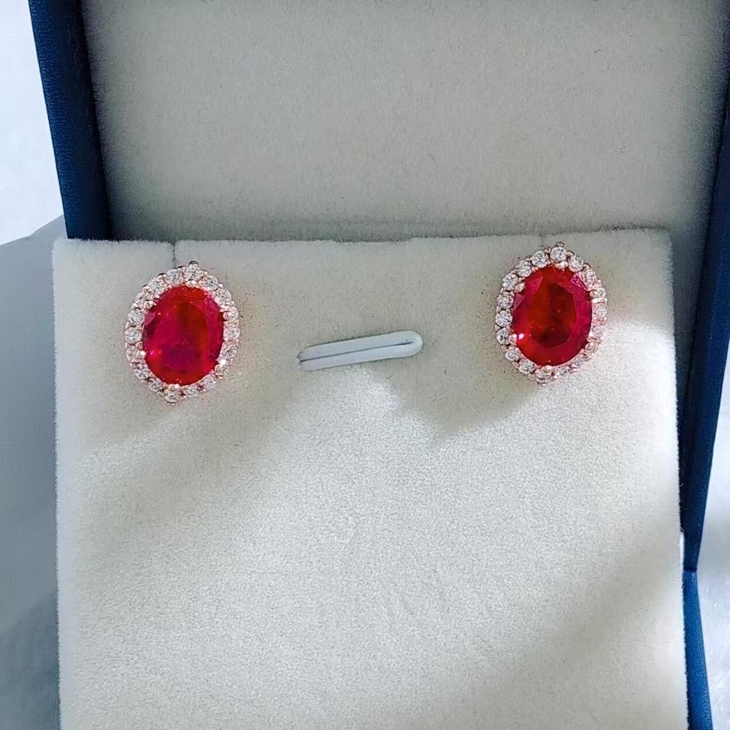 Simulated Ruby Jewelry Set: Ring, Earrings & Necklace
