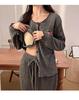 Cherry Cardigan Pajama Set: Women's Drawstring Fleece with Chest Pad - Korean-Style, Long Sleeve, Two-Piece Homewear.
