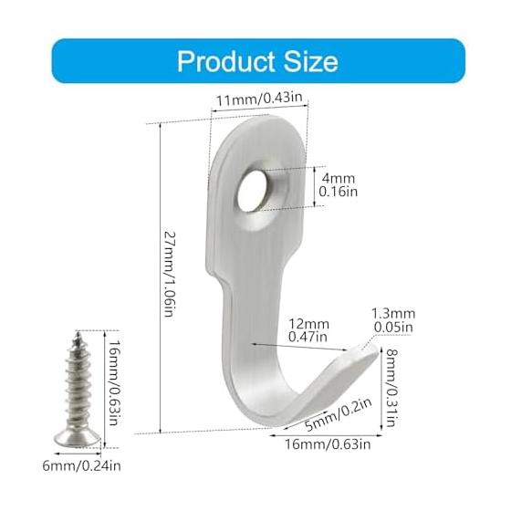 4 Durable Stainless Steel Wall Hooks Are Suitable for a Variety of Surfaces. Comes with Screws and Adhesive, Easy To Attach To Your Bathroom Towel