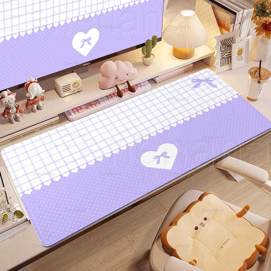 Ins Love Heart Pink Mouse Pad Large Gaming Bow Grid XXL Minimalist Nonslip Office Accessories Gamer Laptop Keyboard HD DeskMats