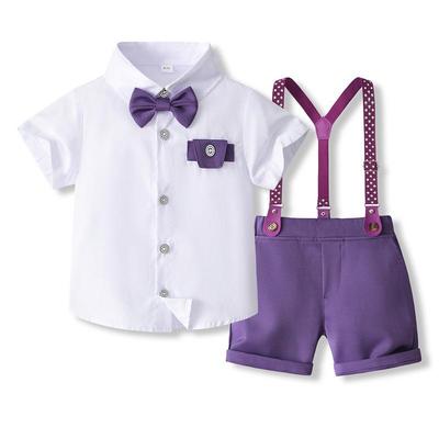 Summer European & American Style Boys' Short-Sleeve Shirt and Overalls Set