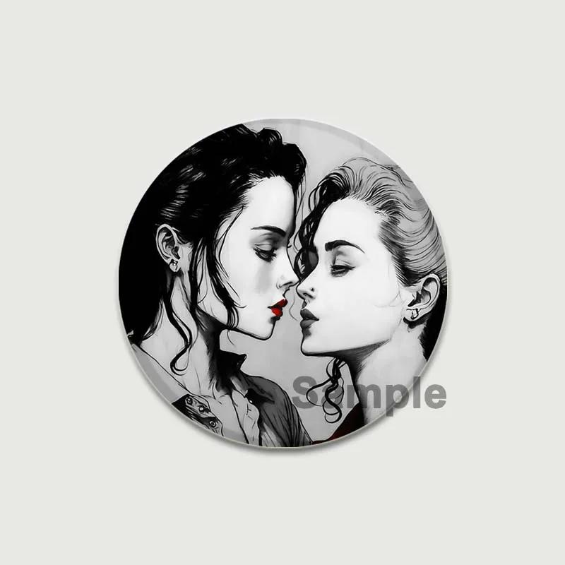 32/44/58mm Funny Brooch Pins for Backpack Clothes Round Tinplate Enamel Pin Custom Pig Love Snowman Wolf Art Badge Jewelry Gifts