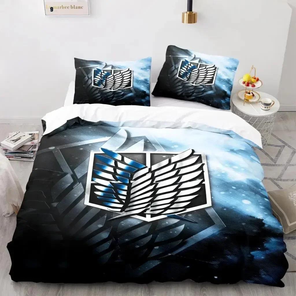 Anime Attack On Titan Tekstylia Domowe Drukowany Komplet Pościeli Poszewka na Kołdrę Poszewka na Poduszkę Komplet Pościeli Prześcieradło Lniane Poszewka na Kołdrę Rozmiar Queen King