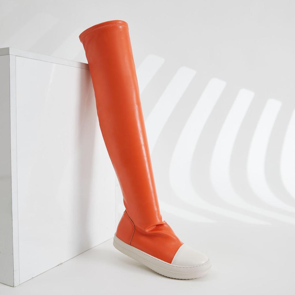 Stretch Over Kne Støvletter Kvinner Tykk Såle Plattform Høydeøkende Designer Lange Støvletter Stor Størrelse Alt Match Botas Casual