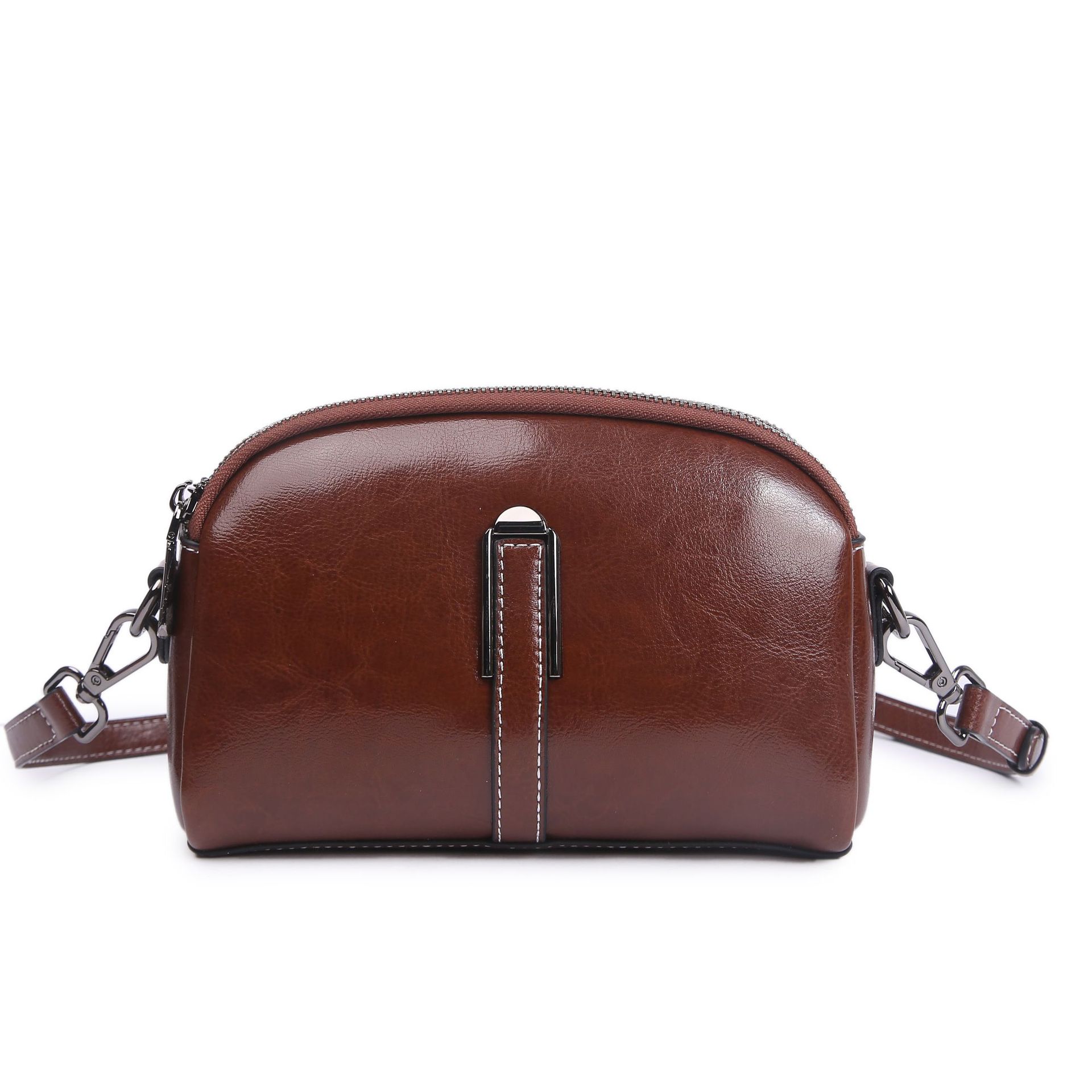 

Oil Wax Cowhide Shoulder Women S Dumpling Bag, Women S Messenger Tote Leather Bag Practical Commuter Bag Soft Leather Bag Bright Leather темно-коричневого кольору