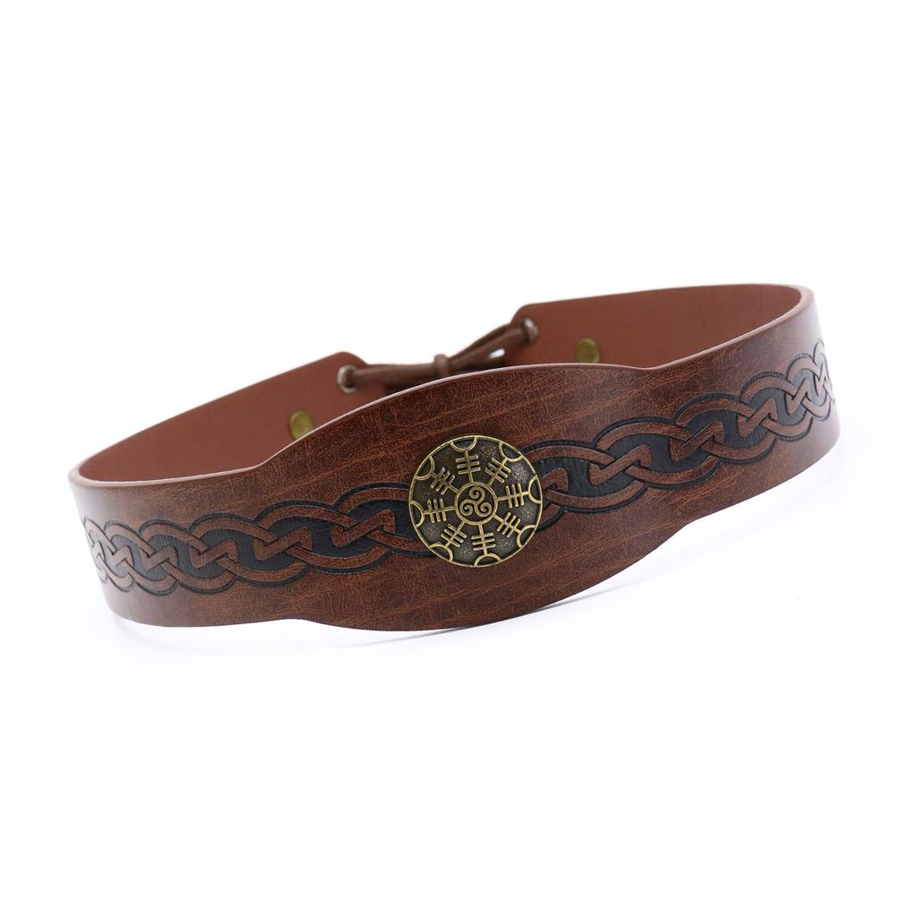Medieval PU Leather Headband Vintage Embossed Hairband Head Accessory for Cosplay Party and Fashion Enthusiasts