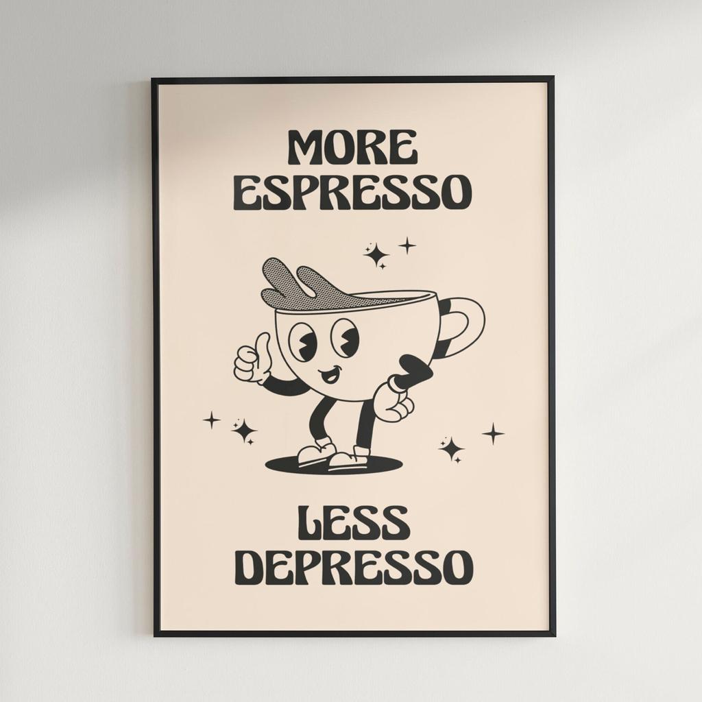 Tired and Wired Retro Coffee Canvas Print Funny Mascot Kitchen Wall Art Poster for Modern Living Room Bedroom Home Decor Gifts