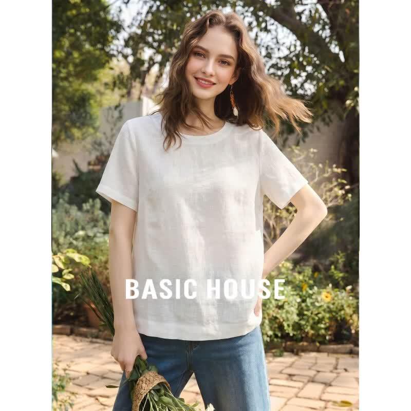 Basic House Women s 100% Hemp Short Sleeve T-Shirt L белый