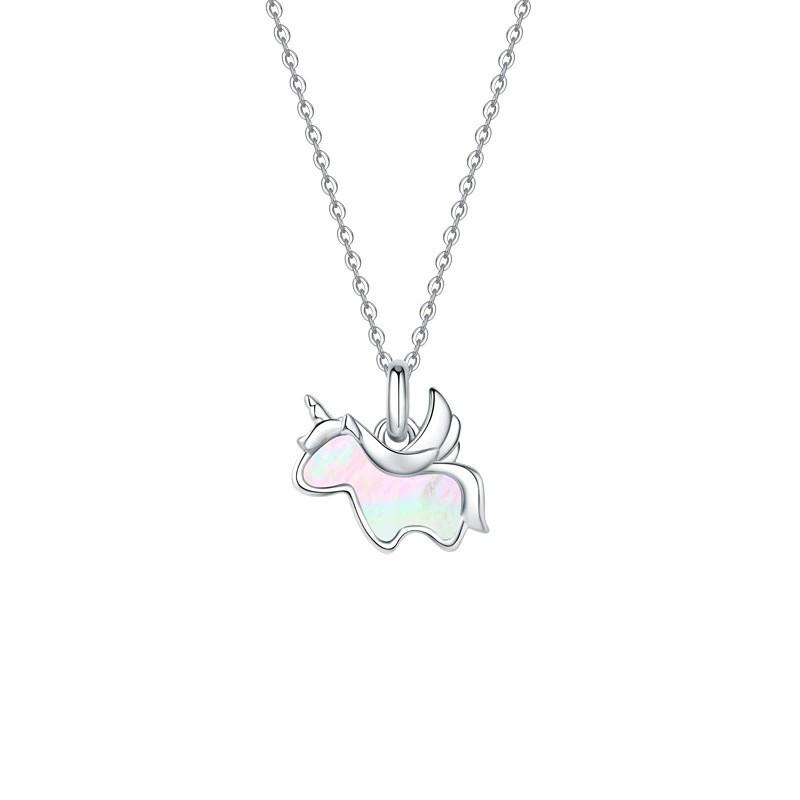 Unicorn Necklace for Women: Versatile S925 Sterling Silver Pendant with White Mother-of-Pearl 925 Sterling Silver