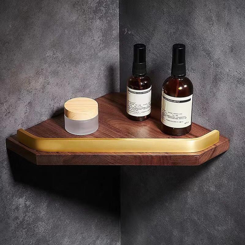 Yipan Black Walnut Finish Aluminum Bathroom Corner Shelf with Towel Bar