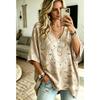 Women's Oversized Loose V-neck T-shirt Top, Bata Shirt with Seven Quarter Sleeves Loose Shirt, Bohemian Style Casual T-shirt