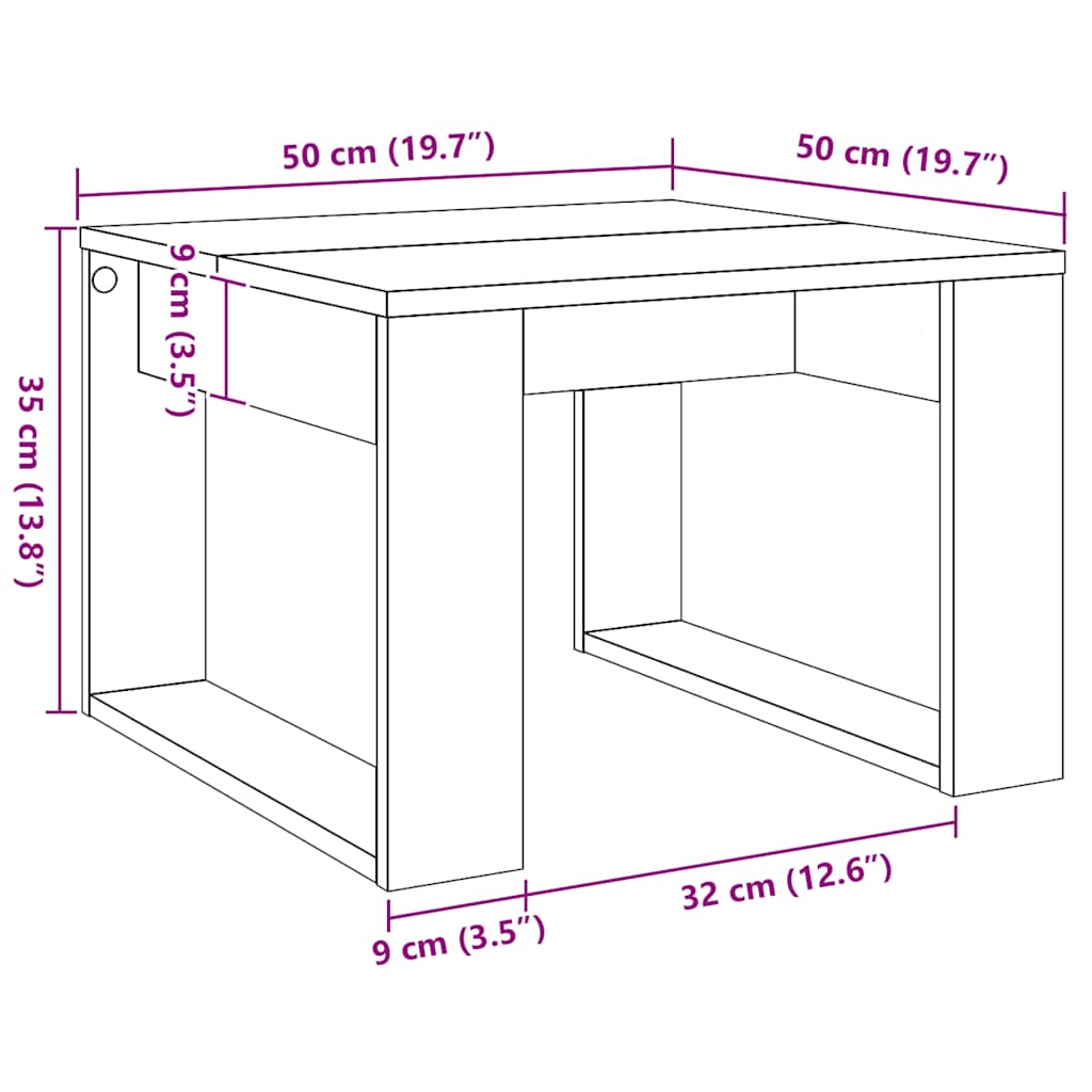 Side Table Artisan Oak 50x50x35 cm Wood Based Material