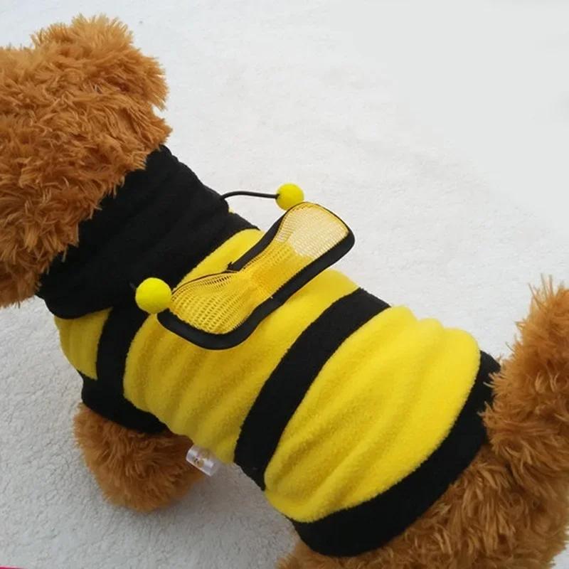 Creative Design Lovely Small Dog Bee Pattern Coat Apparel Halloween Cosplay Sweater Dog Hoodies Outfit Fleece Pet Dog Clothes