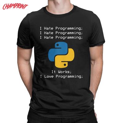 Python Ich hasse Programmieren T-Shirt für Männer Programmierer IT Computer Baumwoll-T-Shirt Rundhals Kurzarm T-Shirt Übergröße Kleidung