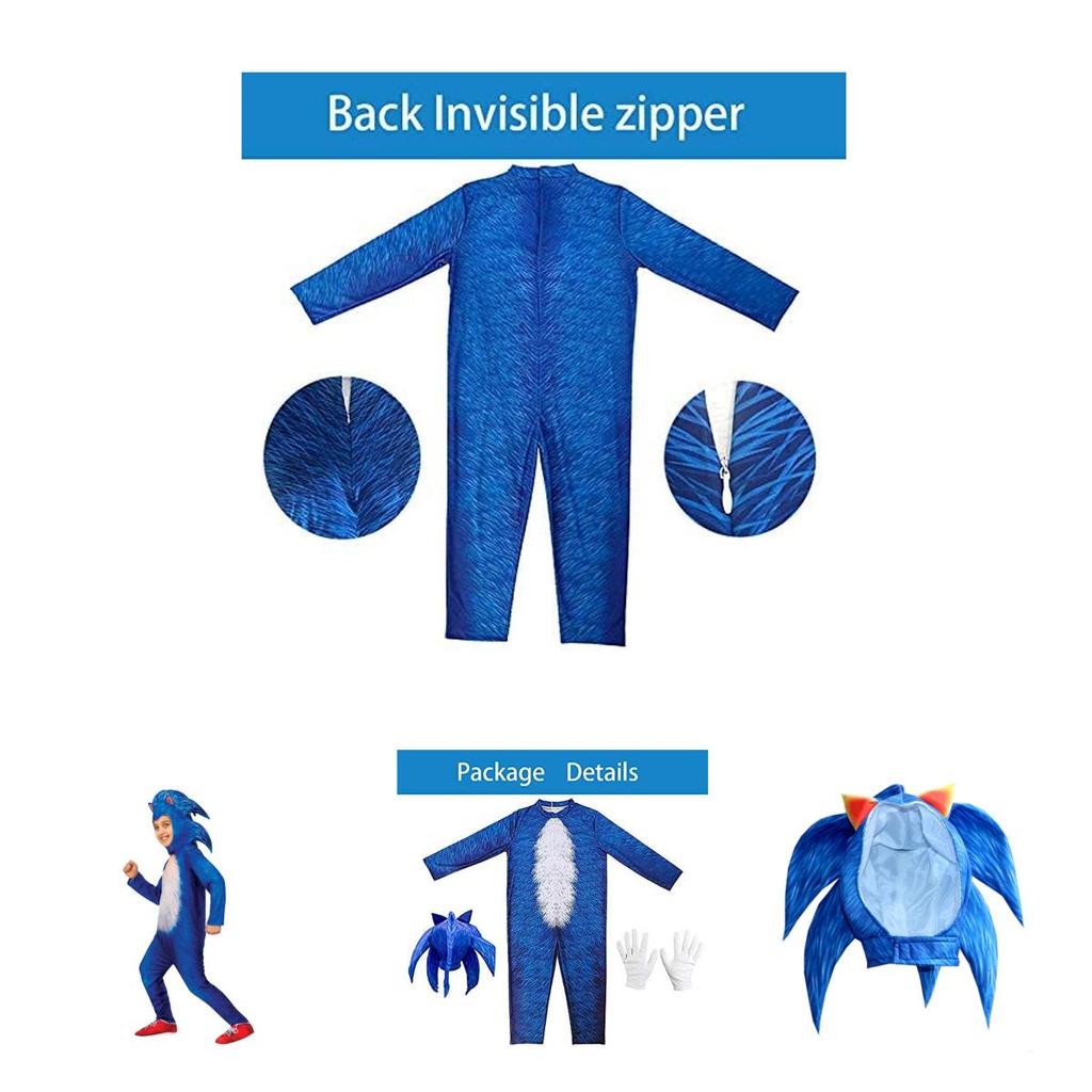 Exquisite Quality Sonic Costume For Kids With Headgear And Gloves