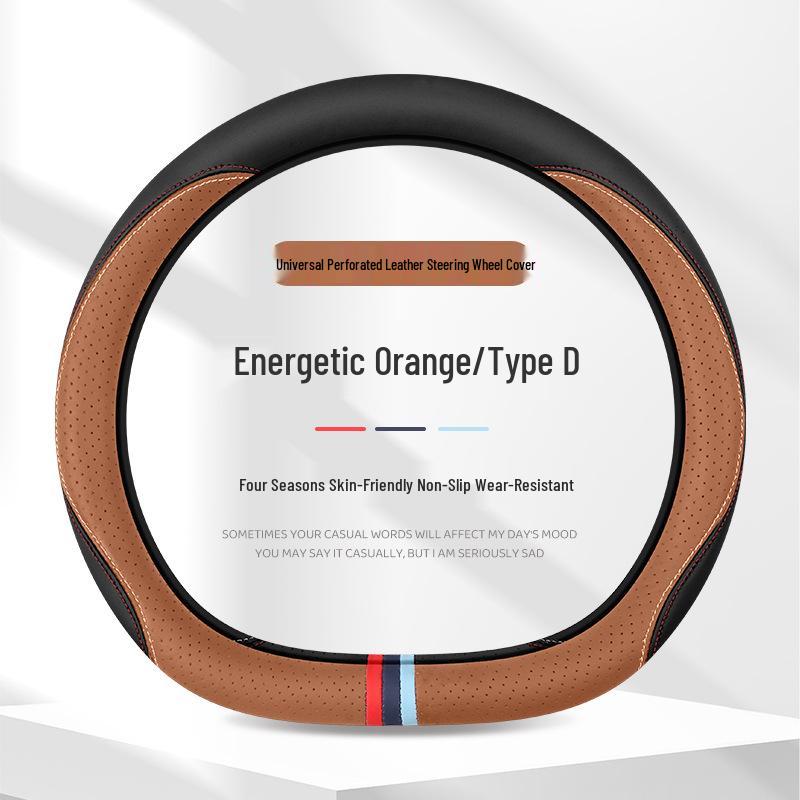 Ultra-Thin Anti-Slip Perforated Leather Steering Wheel Cover, Breathable No-Sew Design for All Seasons